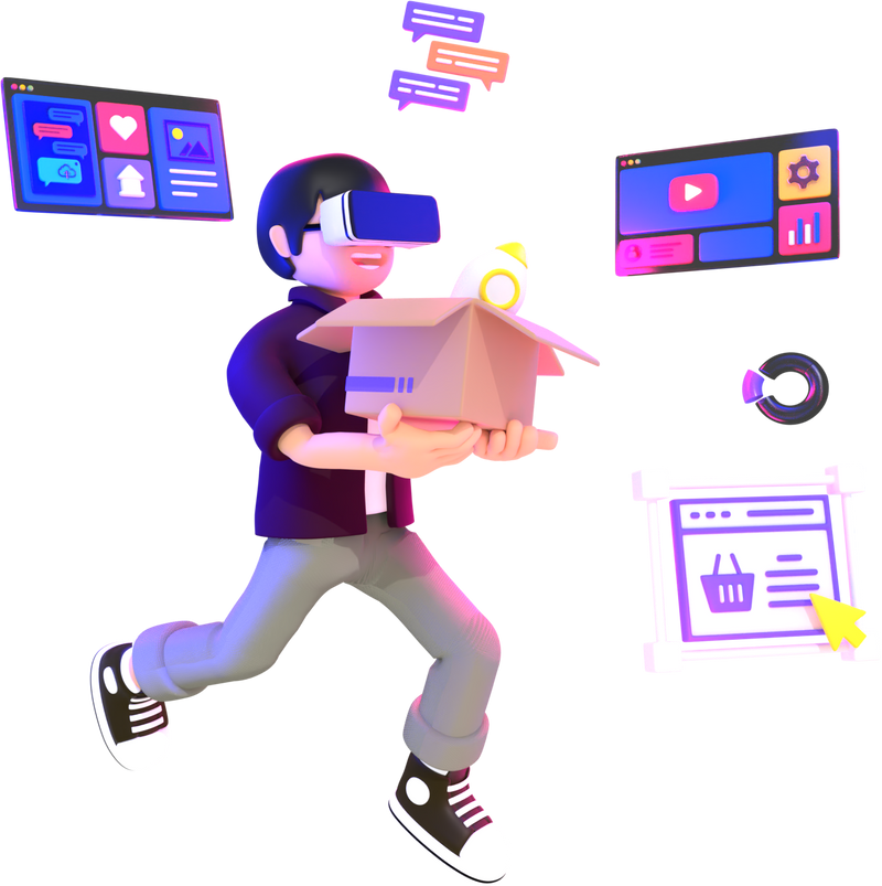 3D Purple Metaverse VR Boy Shopping Online